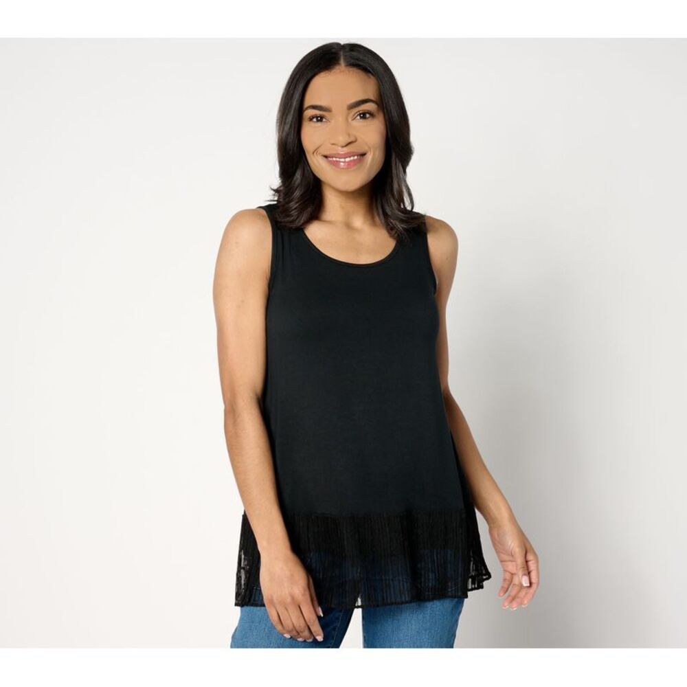Revers-A-Brella Women's Top Sz 2XS (XXS) Knit Tank Broomstick Lace Black A644589